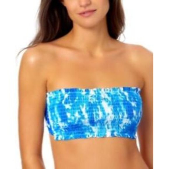 CALIFORNIA WAVES Juniors' Smocked Longline Bandeau Swim Top - LARGE - Picture 2 of 3